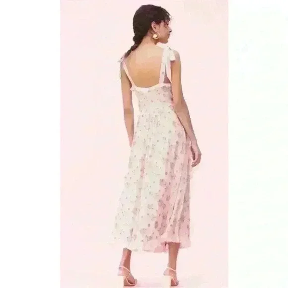 Rebecca Taylor Leander floral metallic clip midi dress in pink silk - Picture 6 of 13